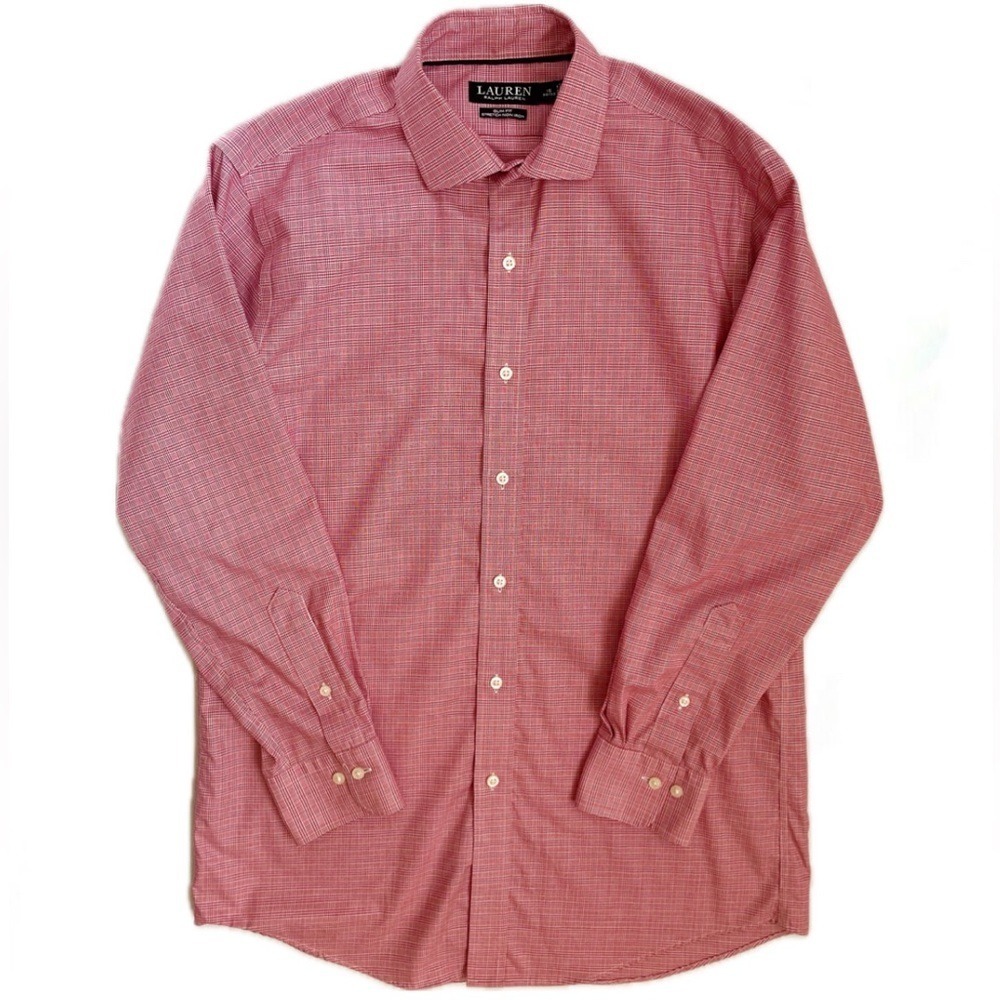 Ralph Lauren Men's Red Preppy Business Casual Plaid Button Up Dress Shirt